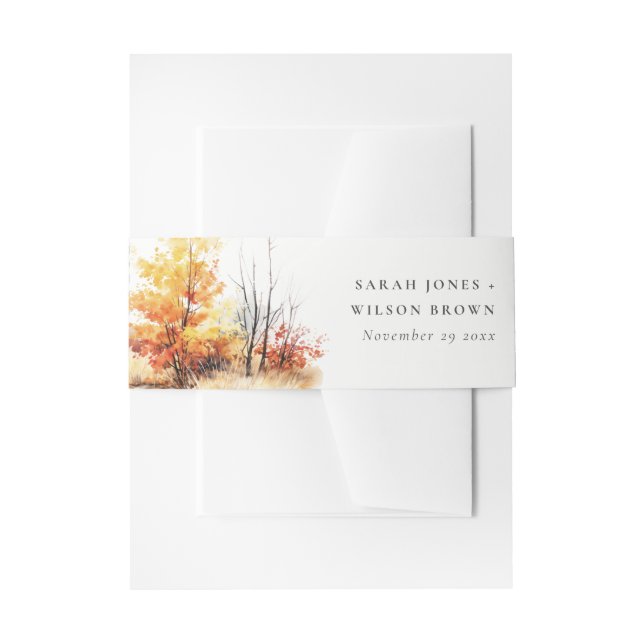 Rust Yellow Autumn Fall Landscape Plaid Wedding Invitation Belly Band (Front Example)