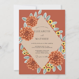 Rust Yellow Dahlia Wedding Invitation