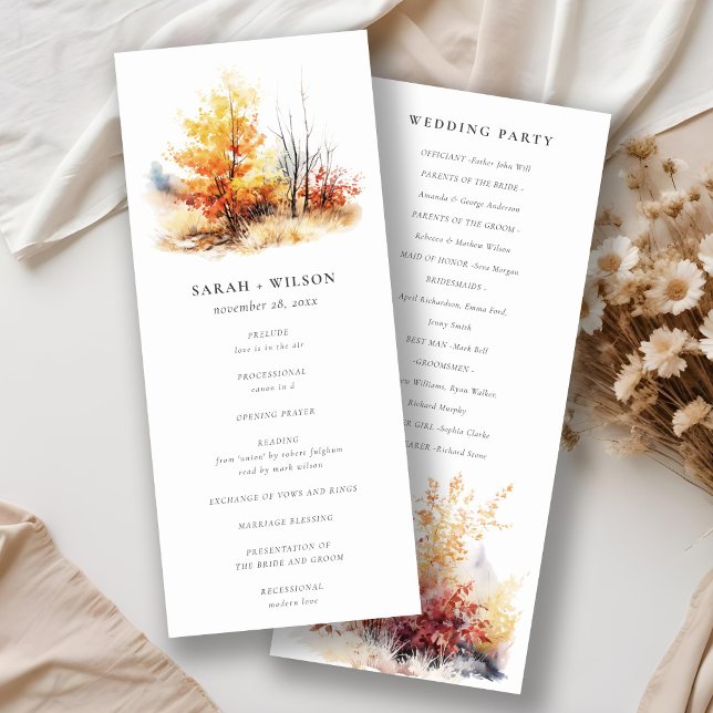 Rust Yellow Fall Landscape Plaid Wedding Program Invitation (Creator Uploaded)