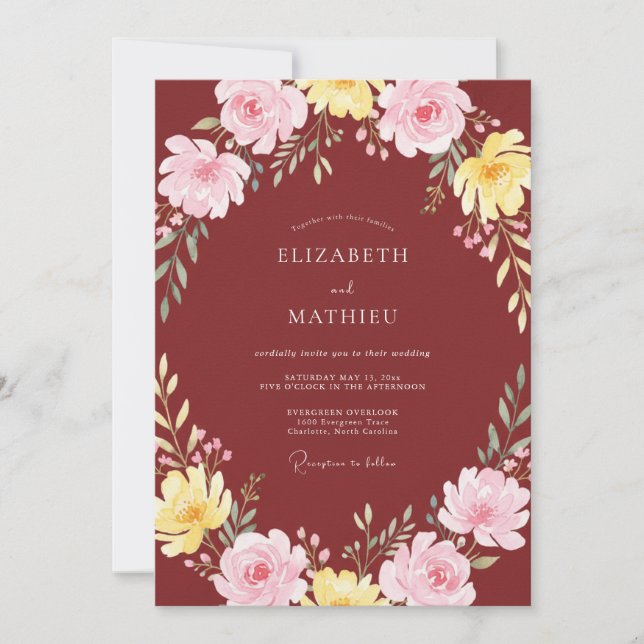Rust Yellow Wildflower Wedding Invitation (Front)