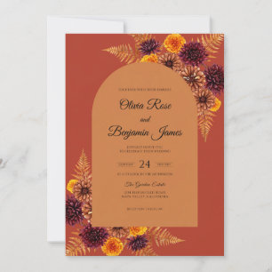 Rust Zinnia Pampas Eucalyptus Wedding Invitation