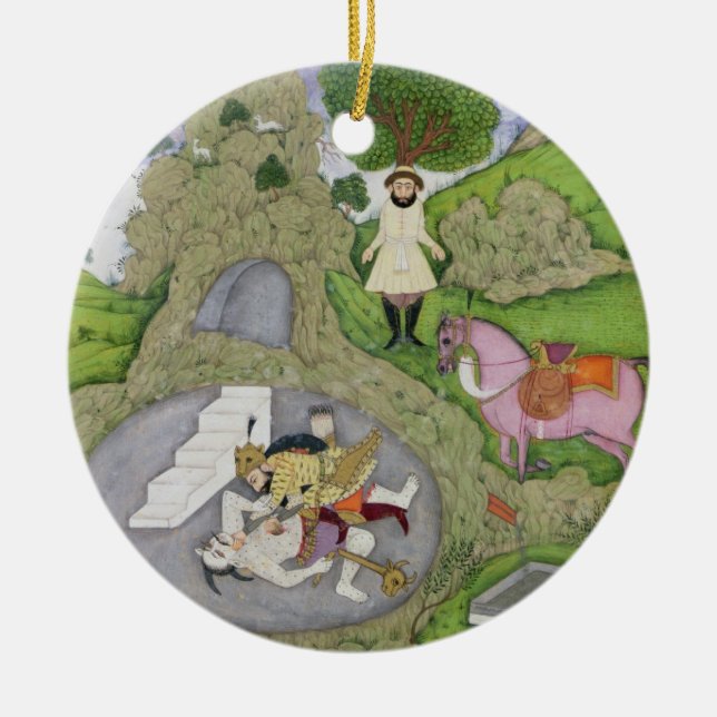Rustam killing the White Demon, illustration from Ceramic Tree Decoration (Front)