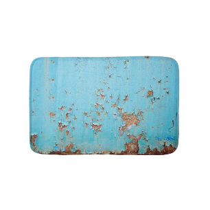 Rusted Blue Metal: Textured Wall. Bath Mat
