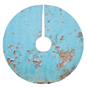 Rusted Blue Metal: Textured Wall. Brushed Polyester Tree Skirt