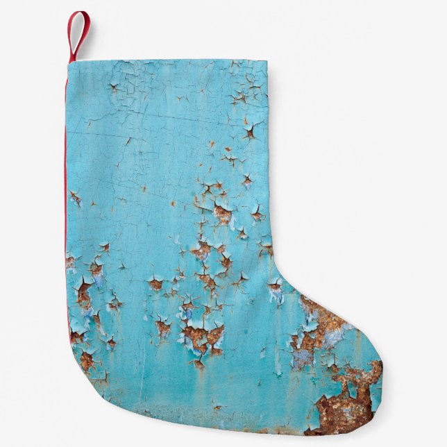 Rusted Blue Metal: Textured Wall. Small Christmas Stocking (Front)