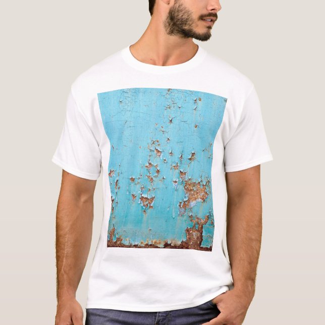 Rusted Blue Metal: Textured Wall. T-Shirt (Front)