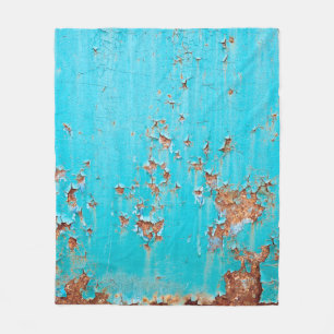 Rusted blue painted metal wall. Detailed photo tex Fleece Blanket