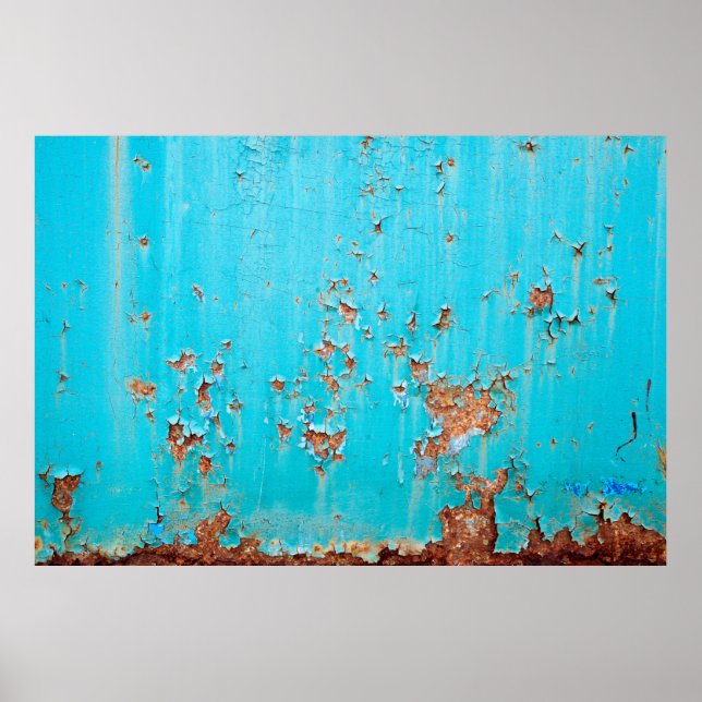 Rusted blue painted metal wall. Detailed photo tex Poster (Front)