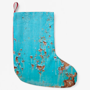 Rusted blue painted metal wall. Detailed photo tex Small Christmas Stocking