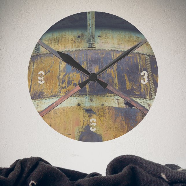 Rusted Industrial Objects in Urban Landscape Round Clock (Creator Uploaded)