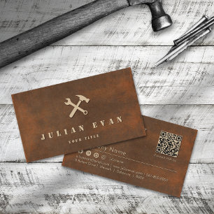  Rusted Iron Steel Hammer Wrench Icon Handyman Business Card