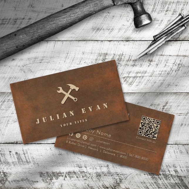  Rusted Iron Steel Hammer Wrench Icon Handyman Business Card (Rusted Iron Steel Hammer Wrench Icon Handyman Business Card)