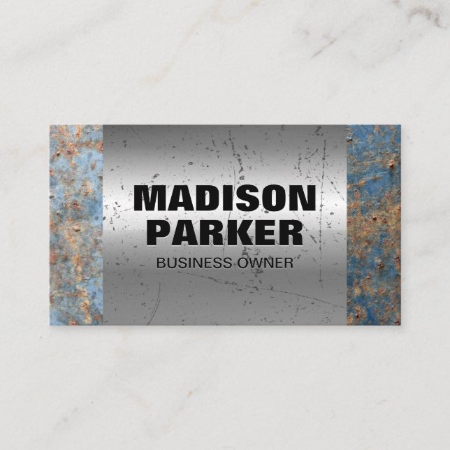 Rusted Metal | Scratched Old Metallic Background Business Card (Front)