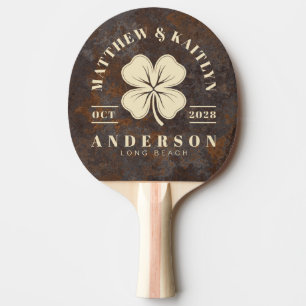 Rusted Metal Sheet Irish Lucky Clover WeddingCrest Ping Pong Paddle
