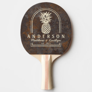 Rusted Metal Sheet Pineapple Wedding Arch & Name Ping Pong Paddle