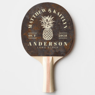 Rusted Metal Sheet Tropical Pineapple WeddingCrest Ping Pong Paddle