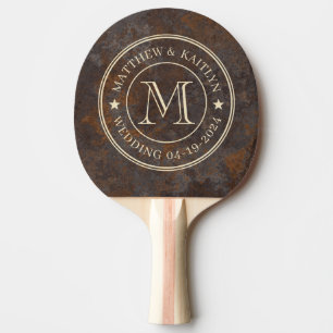 Rusted Metal Sheet Wedding Monogram Star Ping Pong Paddle