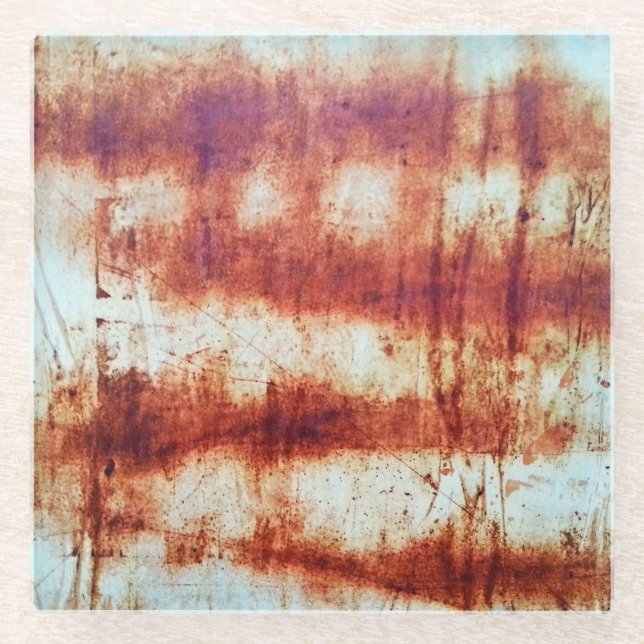Rusted metal, textured background. glass coaster (Front)