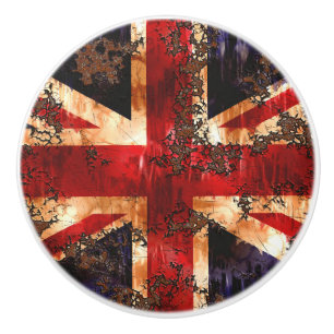 Rusted Patriotic United Kingdom Flag Ceramic Knob