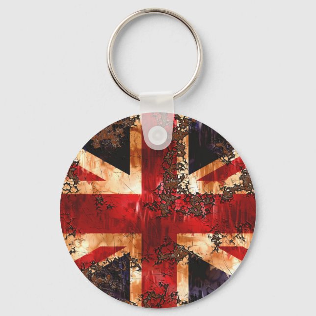 Rusted Patriotic United Kingdom Flag Key Ring (Front)