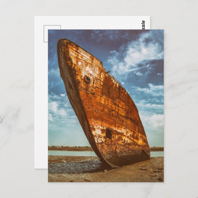Rusted Shipwreck beached or stranded on a beach Postcard (Front/Back)