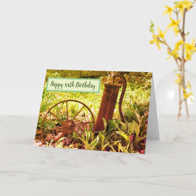Rusted Things Flower Garden Personalised Birthday  Card (Yellow Flower)