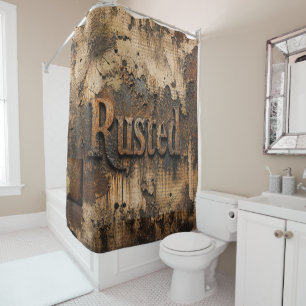 Rusted Typography on Grungy Industrial Wall Shower Curtain