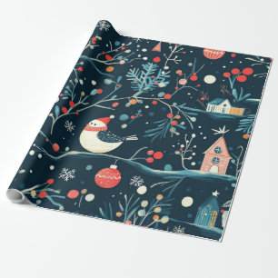 Rusti Cute blue winter birds gift Wrapping Paper