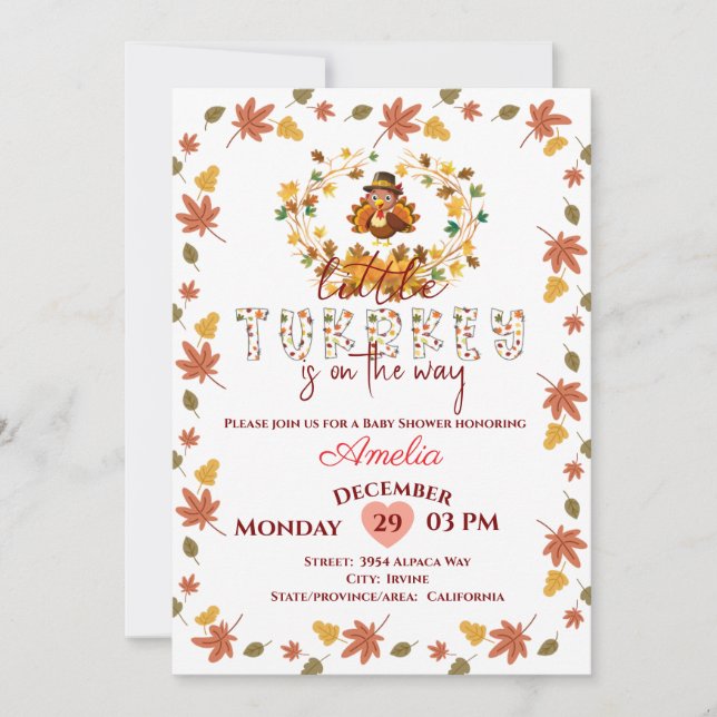 Rusti Little Turkey Personalized Baby Shower  Invitation (Front)