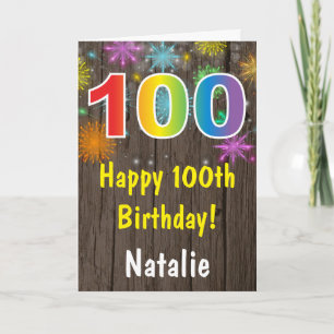 Rustic 100th Birthday Colourful Rainbow Firework Card