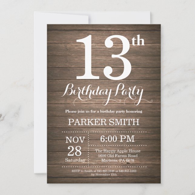 Rustic 13th Birthday Invitation (Front)