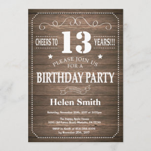 Rustic 13th Birthday Invitation Vintage Retro