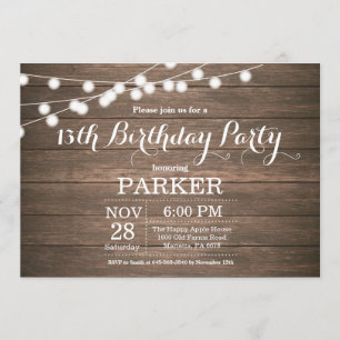 Rustic 13th Birthday Invitation Wood