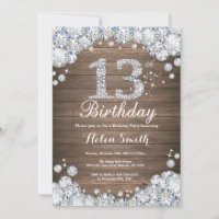 Rustic 13th Birthday Silver Diamond