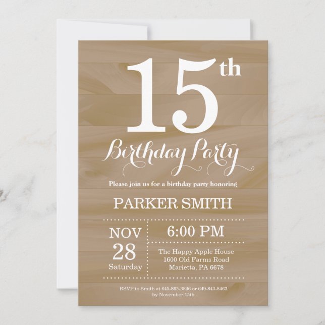 Rustic 15th Birthday Invitation (Front)