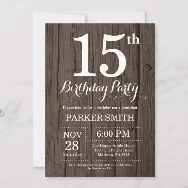 Rustic 15th Birthday Invitation (Front)
