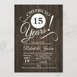 Rustic 15th Wedding Anniversary with Wood Pattern Invitation