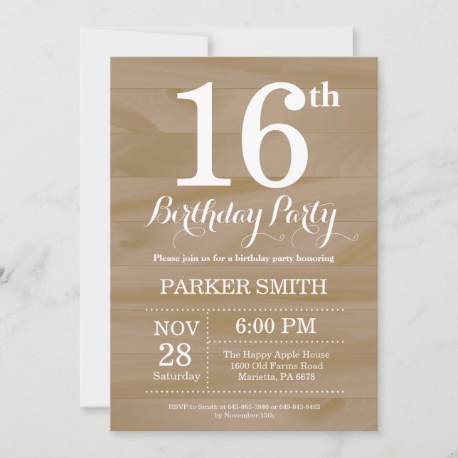 Rustic 16th Birthday Invitation (Front)