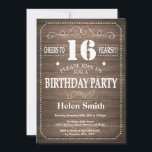 Rustic 16th Birthday Invitation<br><div class="desc">Rustic 16th Birthday Invitation. White Typography. Rustic Wood Background. Kids Birthday. Male Men or Women Birthday. Kids Boy or Girl Lady Teen Teenage Bday Invite. 13th 15th 16th 18th 20th 21st 30th 40th 50th 60th 70th 80th 90th 100th. Any Age. For further customisation, please click the "Customise it" button and...</div>