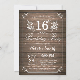 Rustic 16th Birthday Invitation Floral