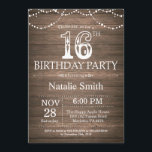 Rustic 16th Birthday Invitation String Lights<br><div class="desc">Rustic 16th Birthday Invitation with Rustic Wood Background. String Lights. Country Vintage Retro. Kids Birthday. Boy or Girl Birthday. For further customisation,  please click the "Customise it" button and use our design tool to modify this template.</div>
