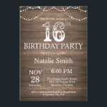 Rustic 16th Birthday Invitation String Lights<br><div class="desc">Rustic 16th Birthday Invitation with Rustic Wood Background. String Lights. Country Vintage Retro. Kids Birthday. Boy or Girl Birthday. For further customisation,  please click the "Customise it" button and use our design tool to modify this template.</div>