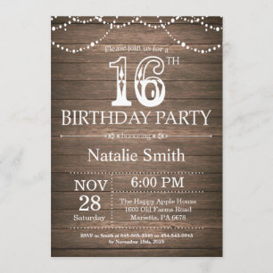 Rustic 16th Birthday Invitation String Lights