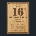 Rustic 16th Birthday Invitation Vintage Wood<br><div class="desc">Rustic 16th Birthday Invitation with Rustic Wood Background. Vintage Retro Country. Adult Birthday. Male Men or Women Birthday. Kids Boy or Girl Lady Teen Teenage Bday Invite. 13th 15th 16th 18th 20th 21st 30th 40th 50th 60th 70th 80th 90th 100th. Any Age. For further customisation, please click the "Customise it"...</div>