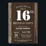 Rustic 16th Birthday Invitation Vintage Wood<br><div class="desc">Rustic 16th Birthday Invitation with Rustic Wood Background. Vintage Retro Country. Adult Birthday. Male Men or Women Birthday. Kids Boy or Girl Lady Teen Teenage Bday Invite. 13th 15th 16th 18th 20th 21st 30th 40th 50th 60th 70th 80th 90th 100th. Any Age. For further customisation, please click the "Customise it"...</div>