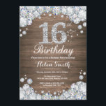 Rustic 16th Birthday Silver Diamond Invitation<br><div class="desc">Rustic 16th Birthday Invitation. Silver Rhinestone Diamond. Rustic Wood Background. Country Vintage Retro. Elegant Birthday Bash invite. Kids Birthday. Girl Birthday. Boy Birthday. For further customisation,  please click the "Customise it" button and use our design tool to modify this template.</div>