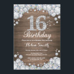 Rustic 16th Birthday Silver Diamond Invitation<br><div class="desc">Rustic 16th Birthday Invitation. Silver Rhinestone Diamond. Rustic Wood Background. Country Vintage Retro. Elegant Birthday Bash invite. Kids Birthday. Girl Birthday. Boy Birthday. For further customisation,  please click the "Customise it" button and use our design tool to modify this template.</div>