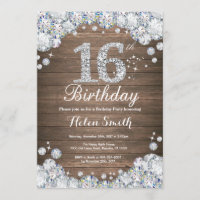Rustic 16th Birthday Silver Diamond