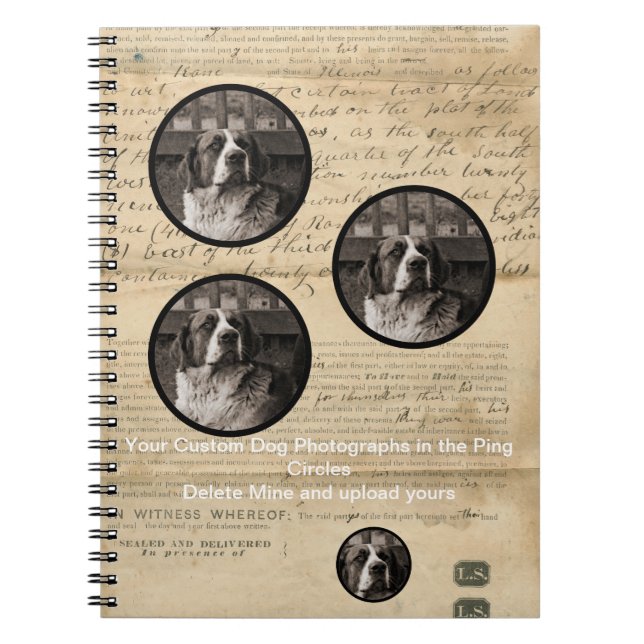 Rustic 1860's Your Custom Dog Art Ephemera Print Spiral Notebook (Front)