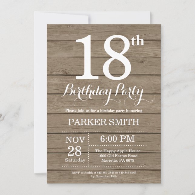 Rustic 18th Birthday Invitation (Front)